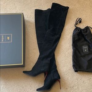 Balmain X H&M thigh high black suede boots